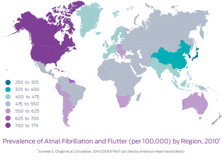 Prevalence of Atrial Fibrillation and Flutter (per 100,000) by Region, 2010